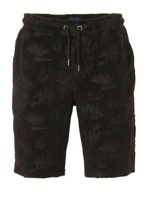 regular fit sweatshort met all over print zwart