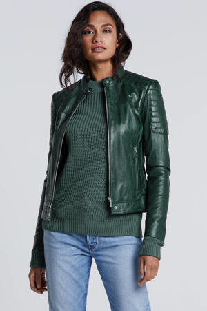 leren bikerjack Lilyde groen