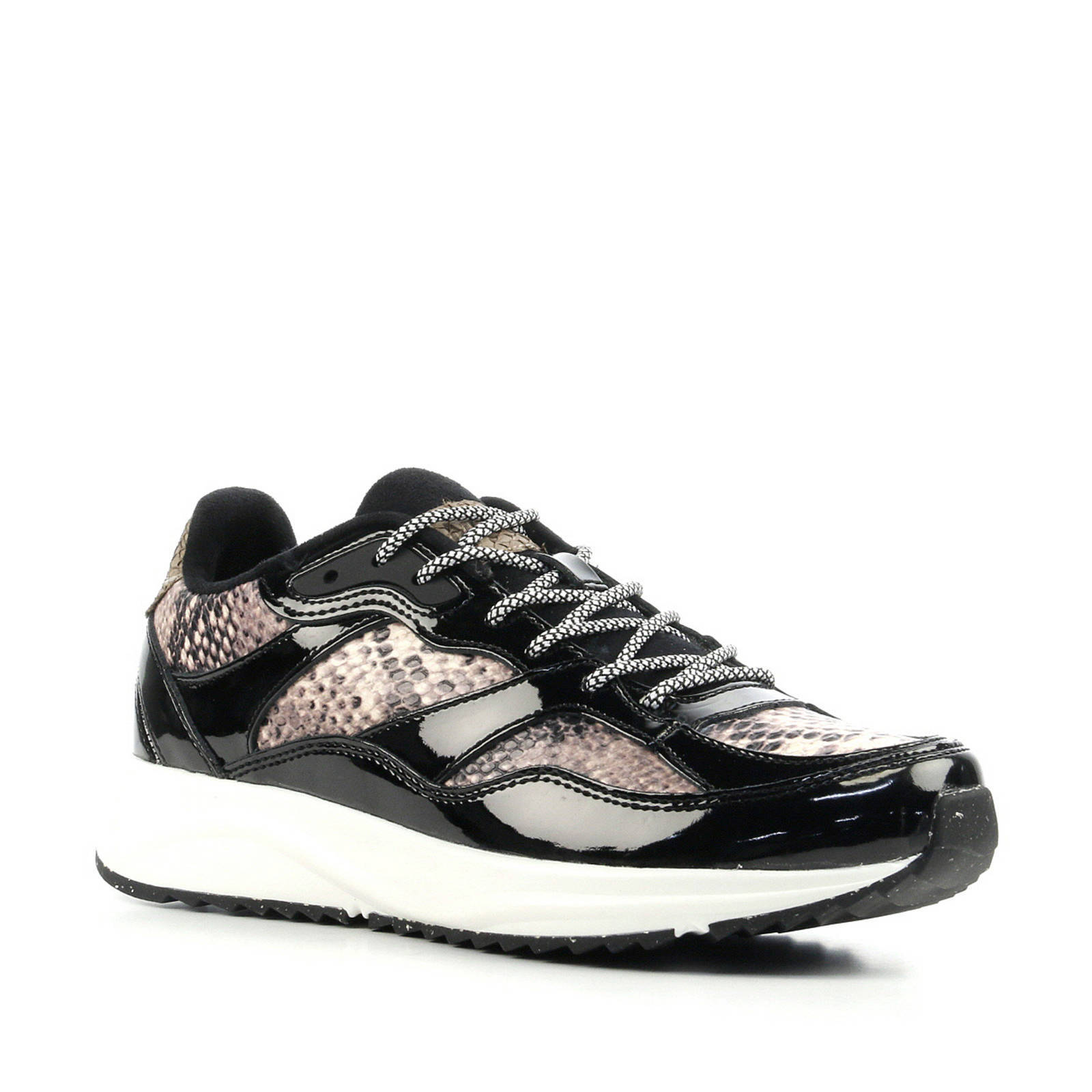 Woden Sophie Snake leren sneakers zwart/slangenprint | wehkamp