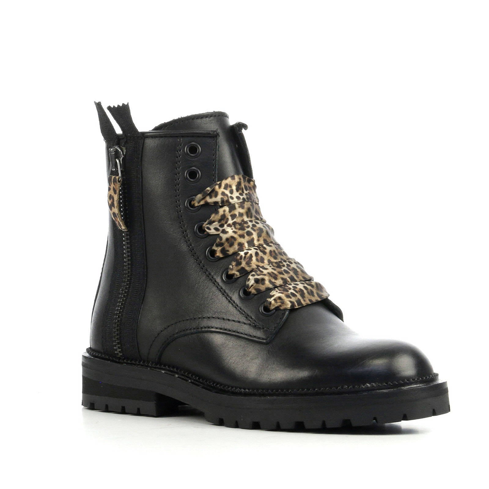 Hip H1001 leren veterboots zwart/panterprint | wehkamp