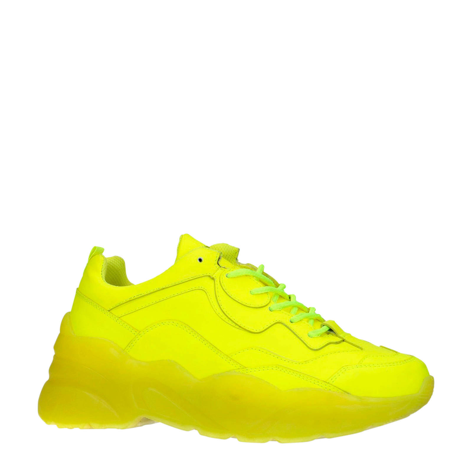 Sacha leren chunky sneakers fluorgeel | wehkamp
