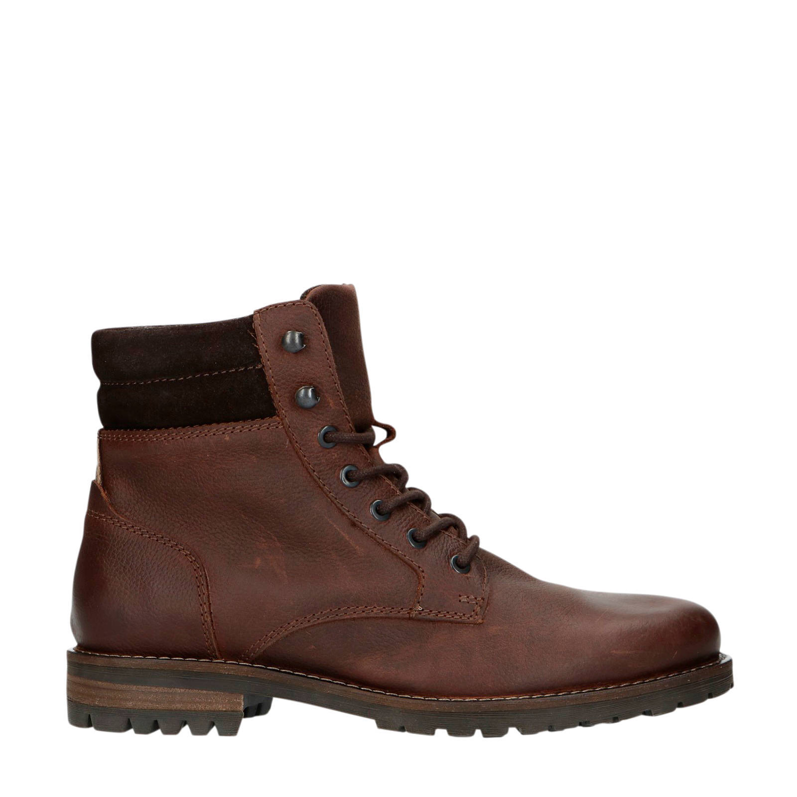 Manfield leren veterboots donkerbruin