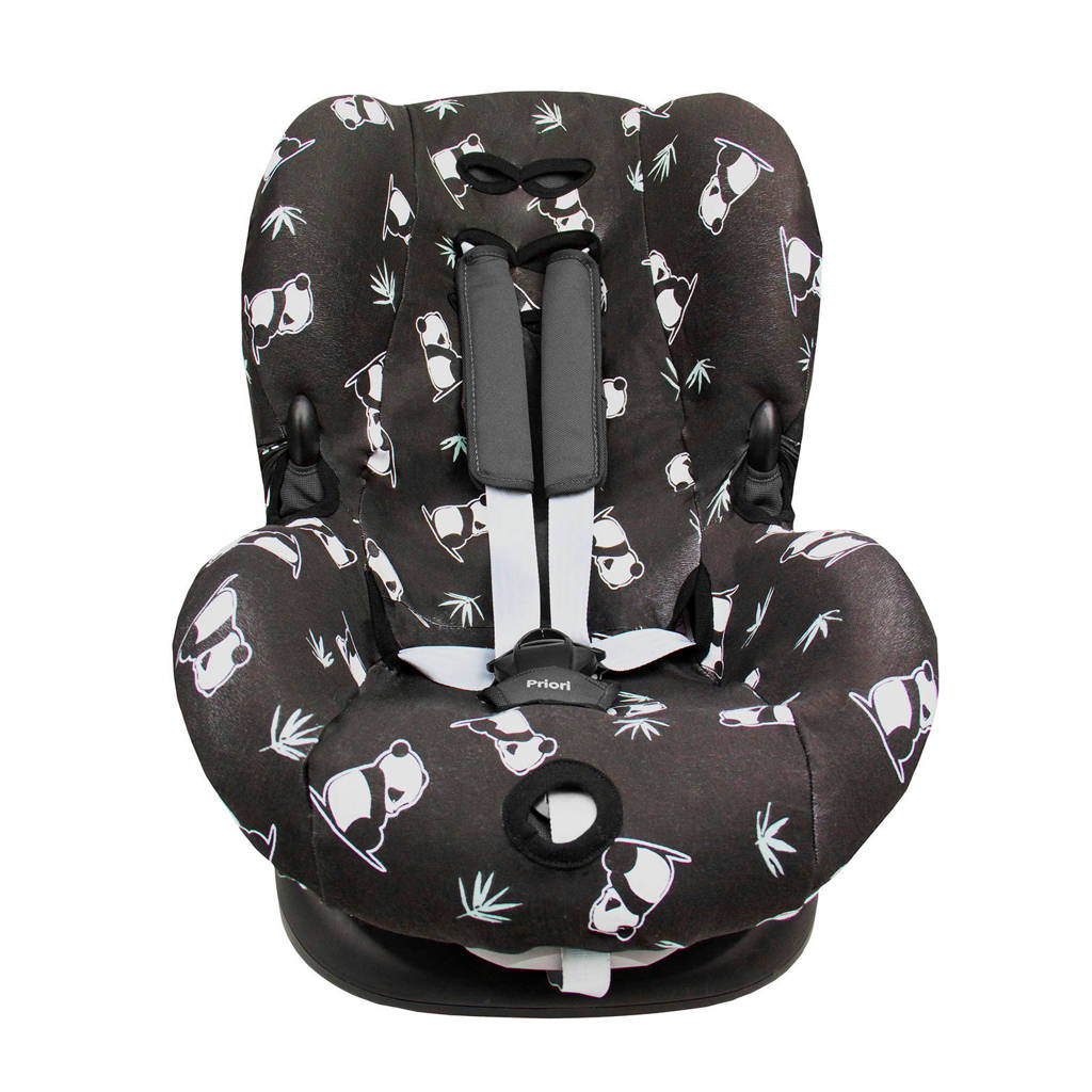 Panda Dreams autostoelhoes 1+ interlock shy panda, Zwart/wit
