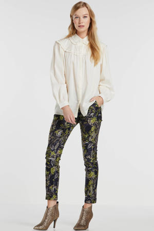 gebloemde slim fit broek Sandy Dessin donkerblauw/groen