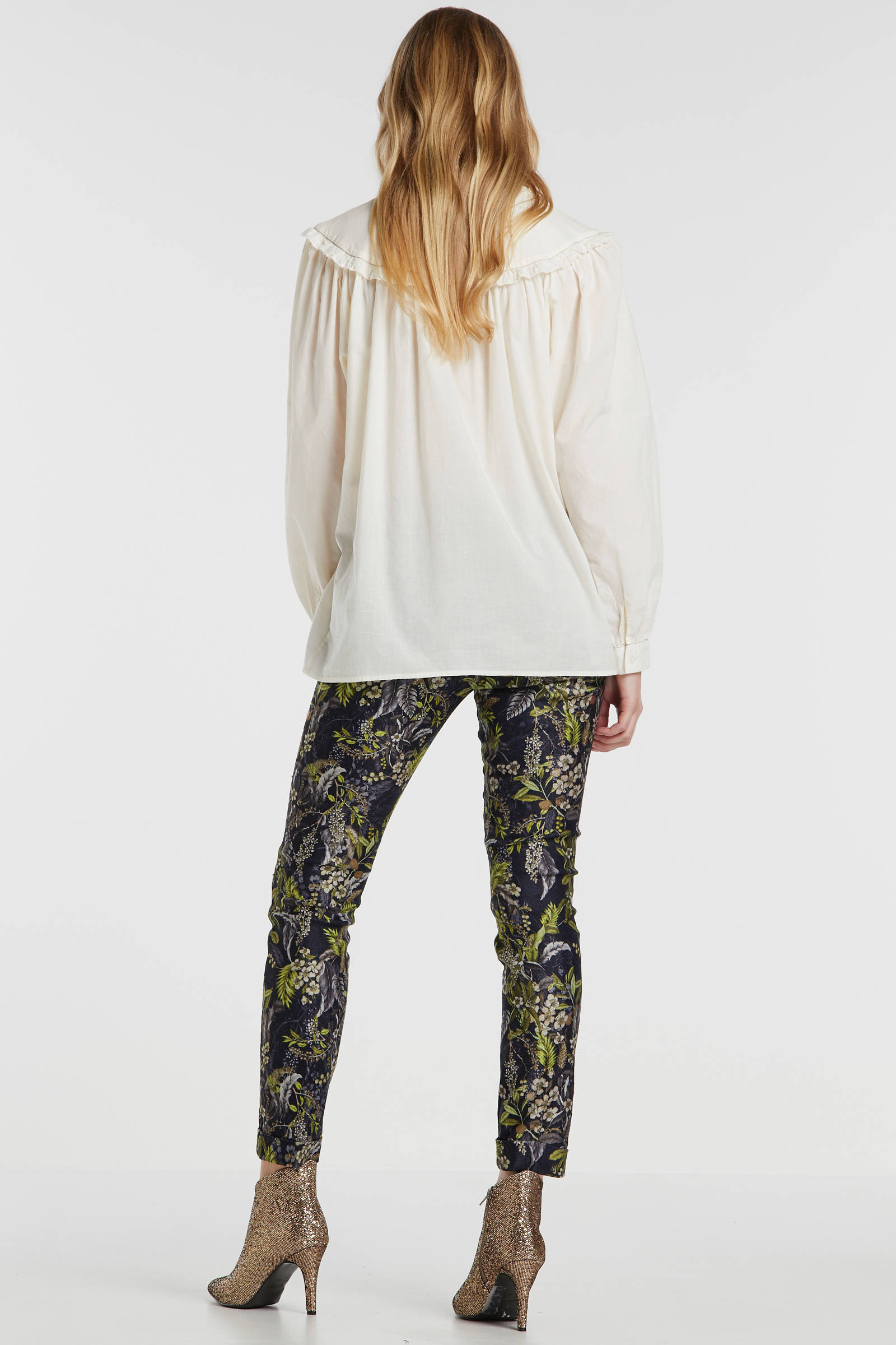 NickJean gebloemde slim fit broek Sandy Dessin donkerblauw/groen | wehkamp