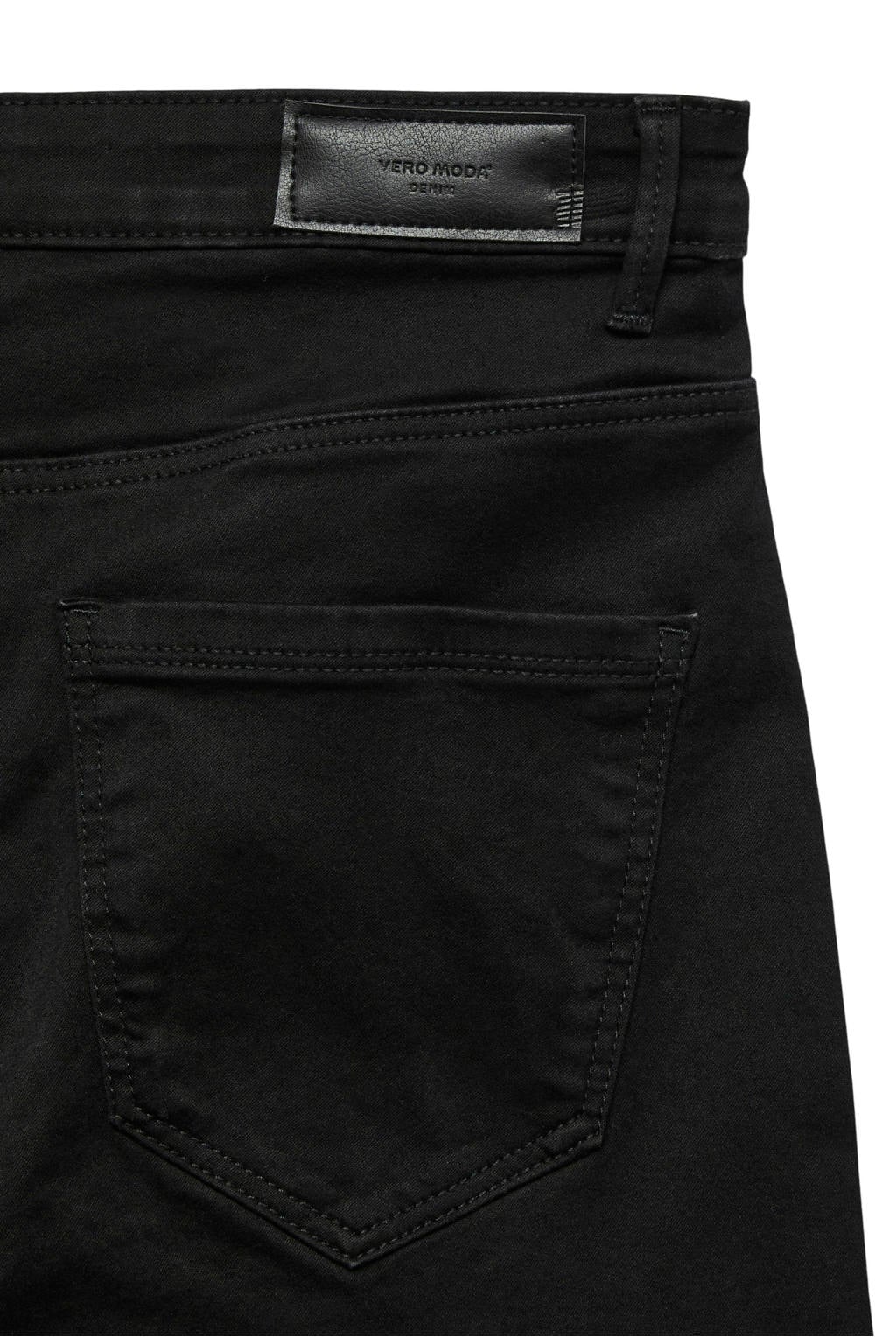 Zwarte dames VERO MODA high waist skinny jeans van stretchdenim met rits- en knoopsluiting en effen