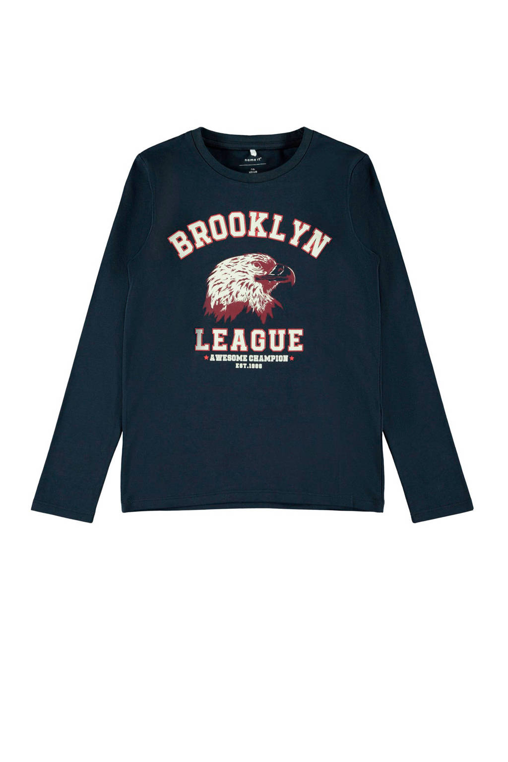 NAME IT KIDS longsleeve met biologisch katoen donkerblauw/wit/donkerrood, Donkerblauw/wit/donkerrood