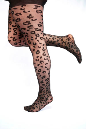 Plus Size panty met panterprint 30 denier zwart