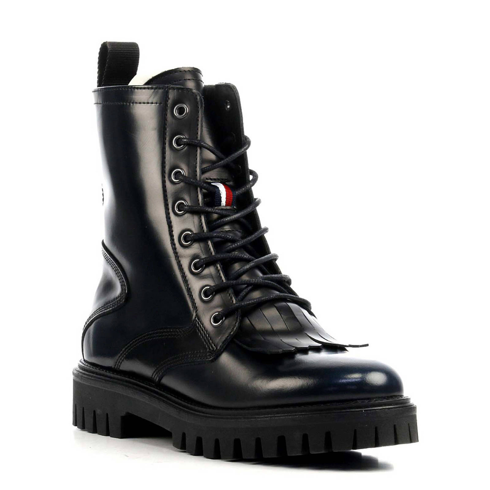 Tommy Hilfiger Iconic Polished leren veterboots zwart | wehkamp