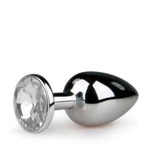 Metalen buttplug Met Transparante Diamant - Zilver