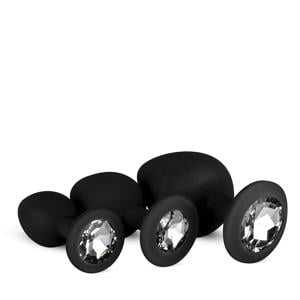 Siliconen buttplug Set Met Diamant - Zwart