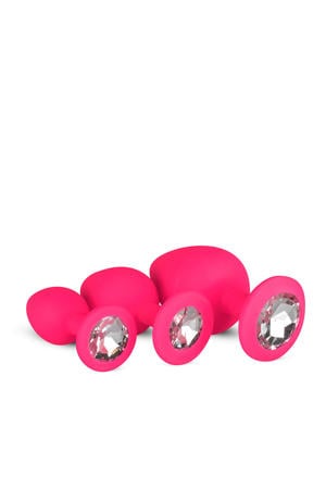 Siliconen buttplug set Met Diamant - Roze