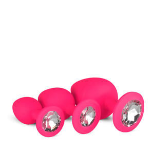 Siliconen buttplug set Met Diamant - Roze