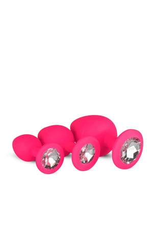 Siliconen buttplug set Met Diamant - Roze