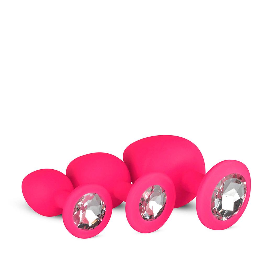 EasyToys Siliconen buttplug set Met Diamant - Roze
