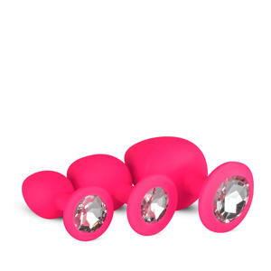 Siliconen buttplug set Met Diamant - Roze