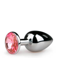 EasyToys Metalen buttplug met roze diamant, Zilver