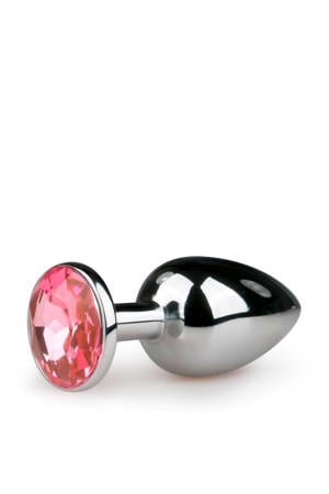 Metalen buttplug Met Roze Diamant - Zilver/Roze