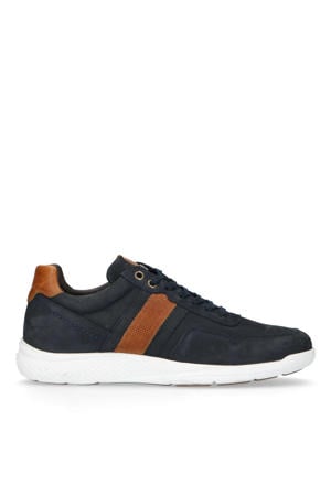 nubuck sneakers donkerblauw/cognac