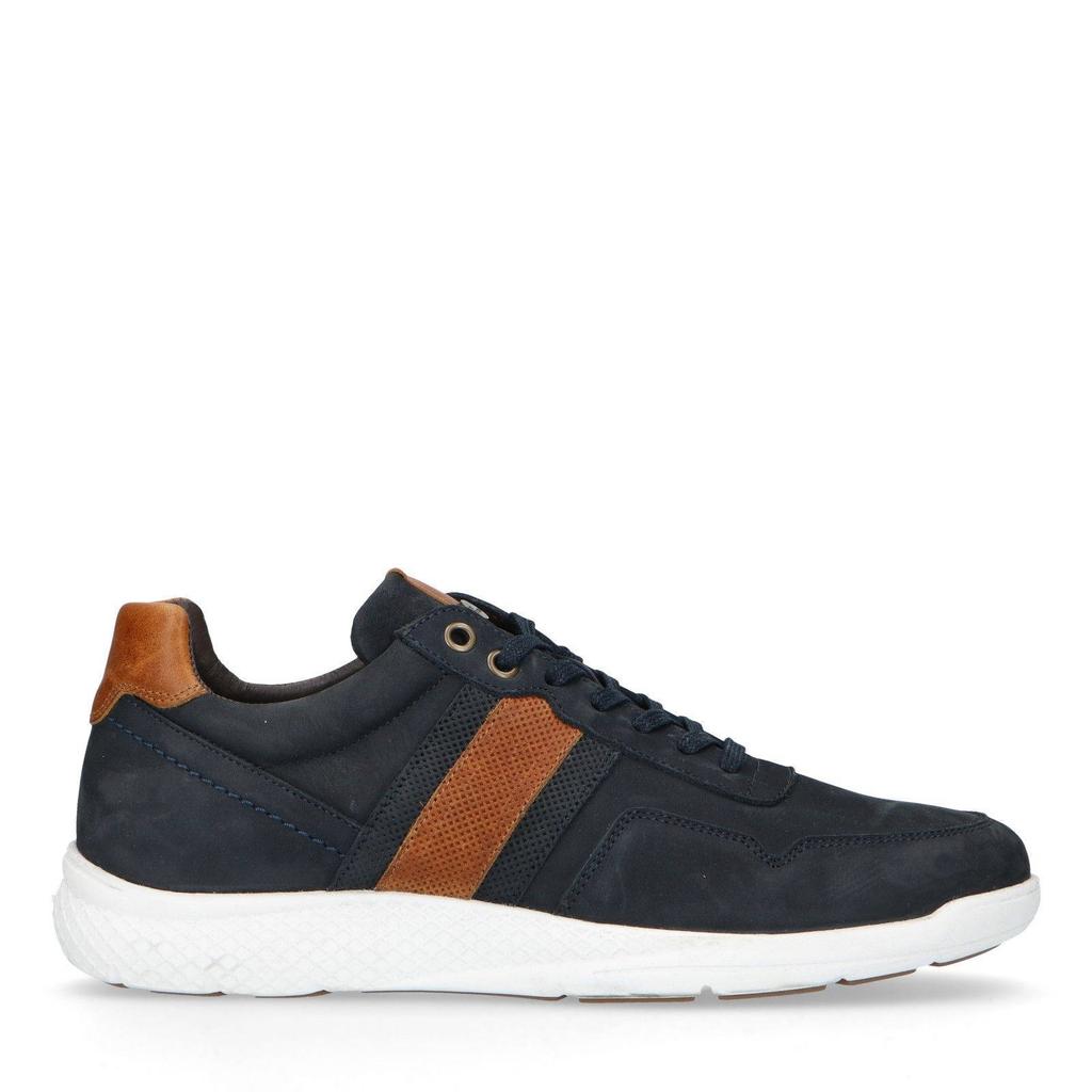 Donkerblauw en cognackleurige heren No Stress nubuck sneakers met veters