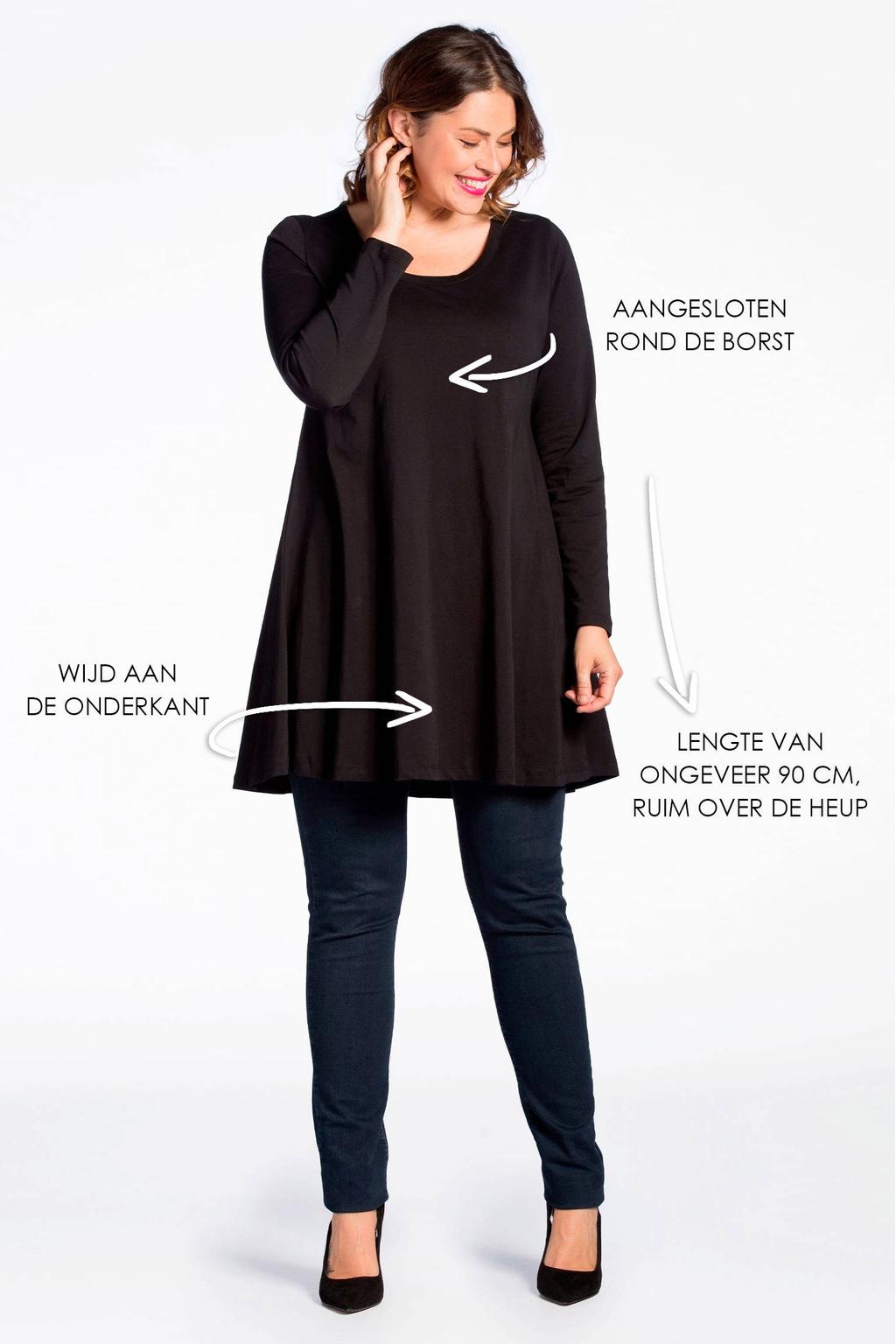 YOEK longsleeve tuniek van travelstof DOLCE zwart
