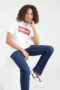 Witte jongens Levi's Kids T-shirt Batwing van katoen met logo dessin, korte mouwen en ronde hals