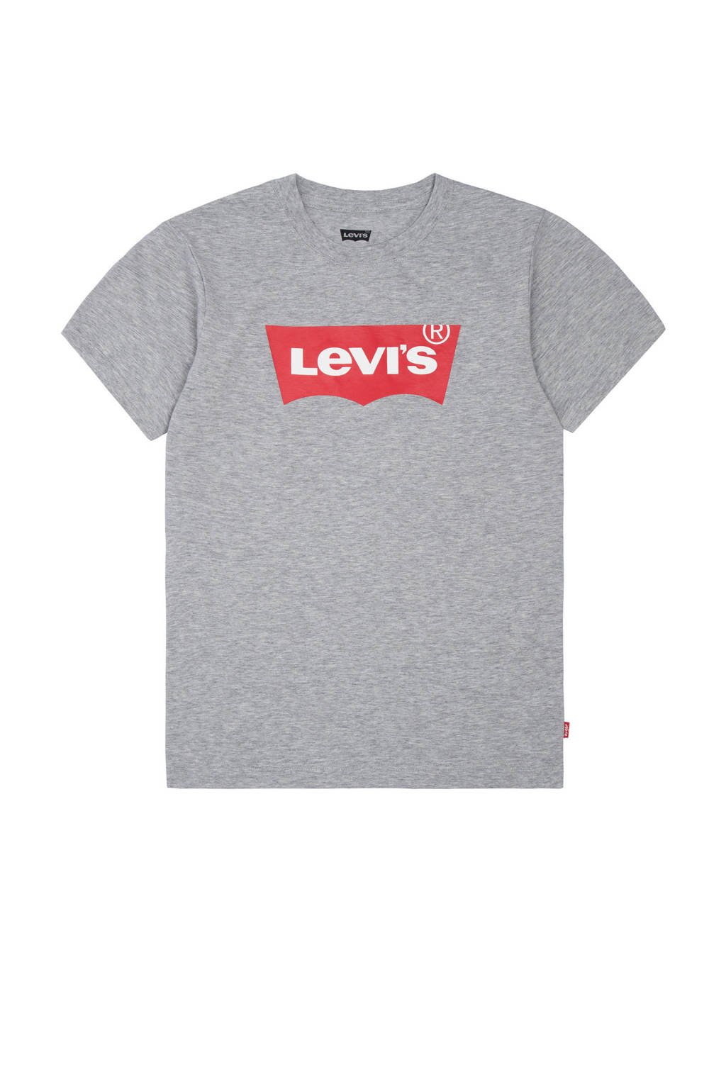 Grijs melange jongens Levi's Kids T-shirt Batwing melange van katoen met logo dessin, korte mouwen en ronde hals
