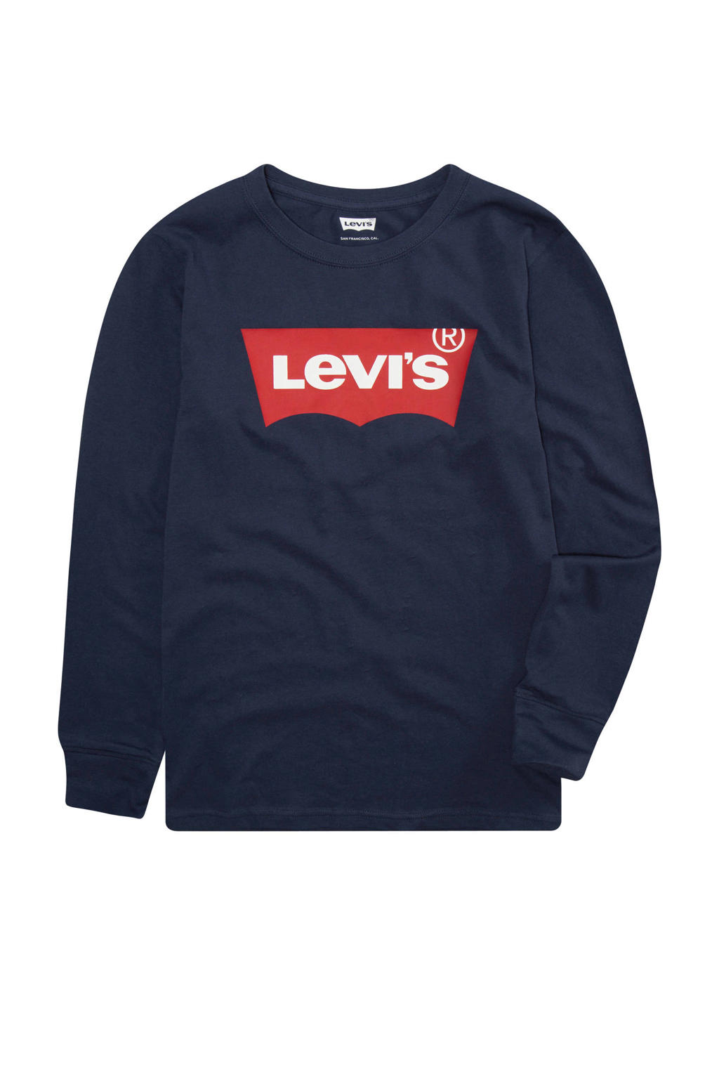 Donkerblauwe jongens Levi's Kids longsleeve Batwing van katoen met lange mouwen en ronde hals