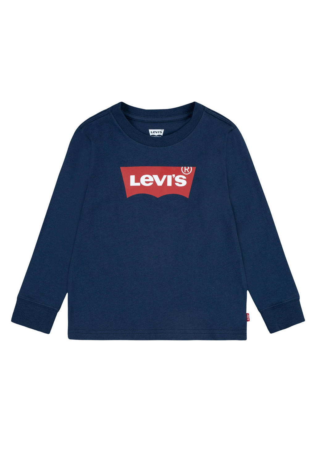 Donkerblauwe jongens en meisjes Levi's Kids baby longsleeve Batwing van katoen met lange mouwen en ronde hals