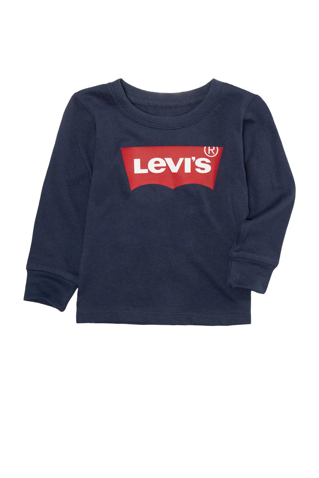 Donkerblauwe jongens en meisjes Levi's Kids baby longsleeve Batwing van duurzaam katoen met lange mouwen en ronde hals