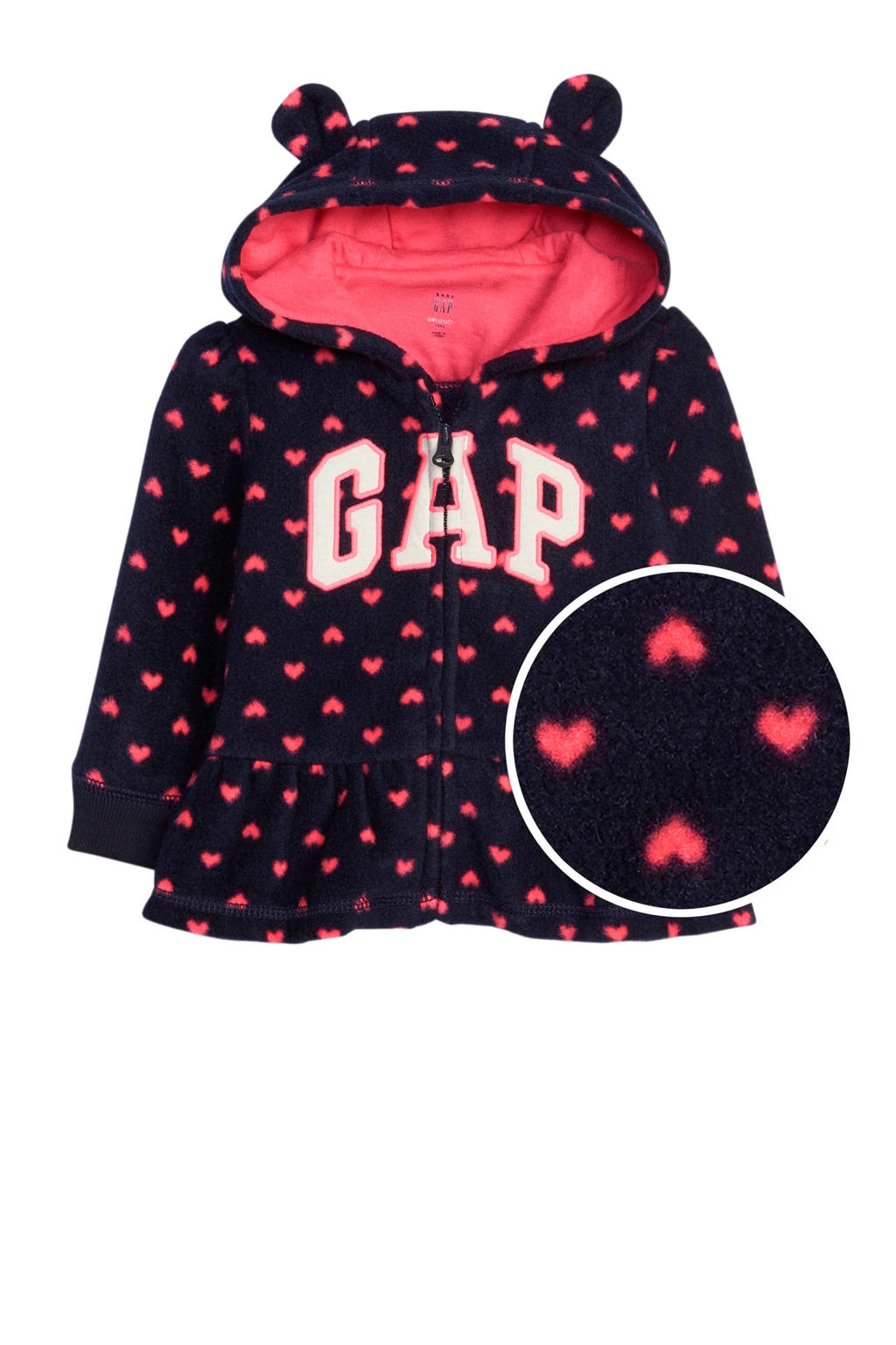 GAP baby fleece vest met hartjes en 3D applicatie donkerblauw wehkamp