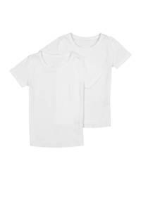 Set van 2 witte meisjes HEMA basic T-shirt katoen met korte mouwen en ronde hals