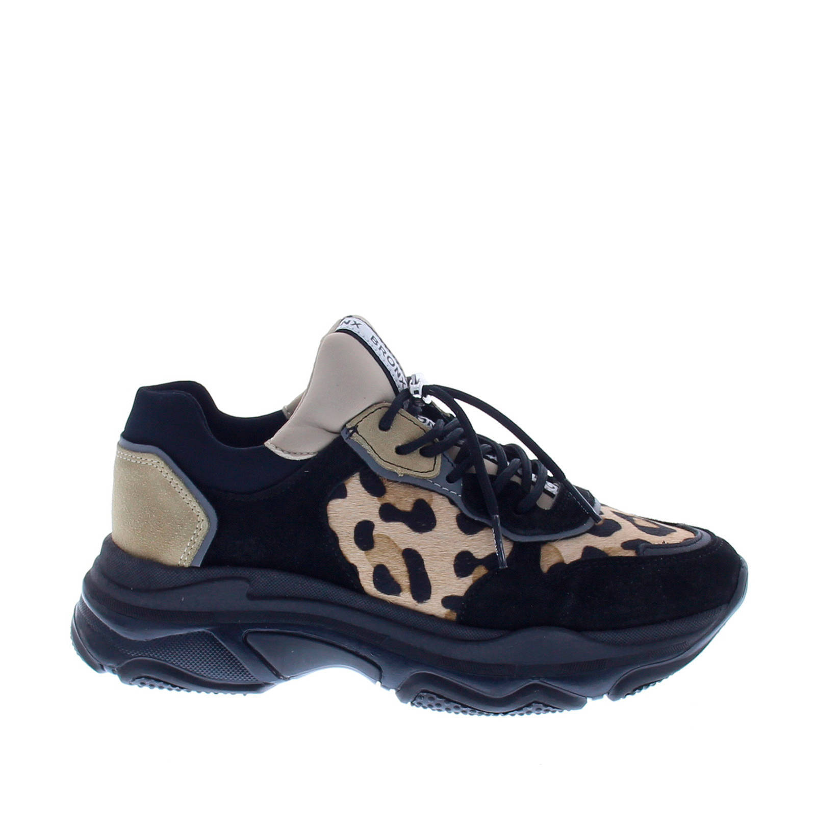 BRONX Baisley Leopard leren chunky sneakers zwart/bruin | wehkamp