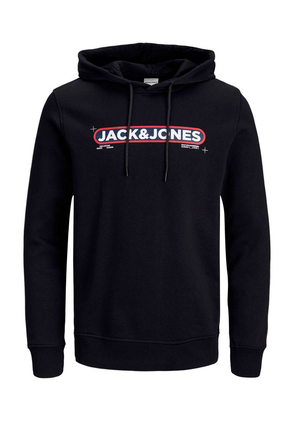 JACK & JONES CORE hoodie met tekst zwart, Zwart