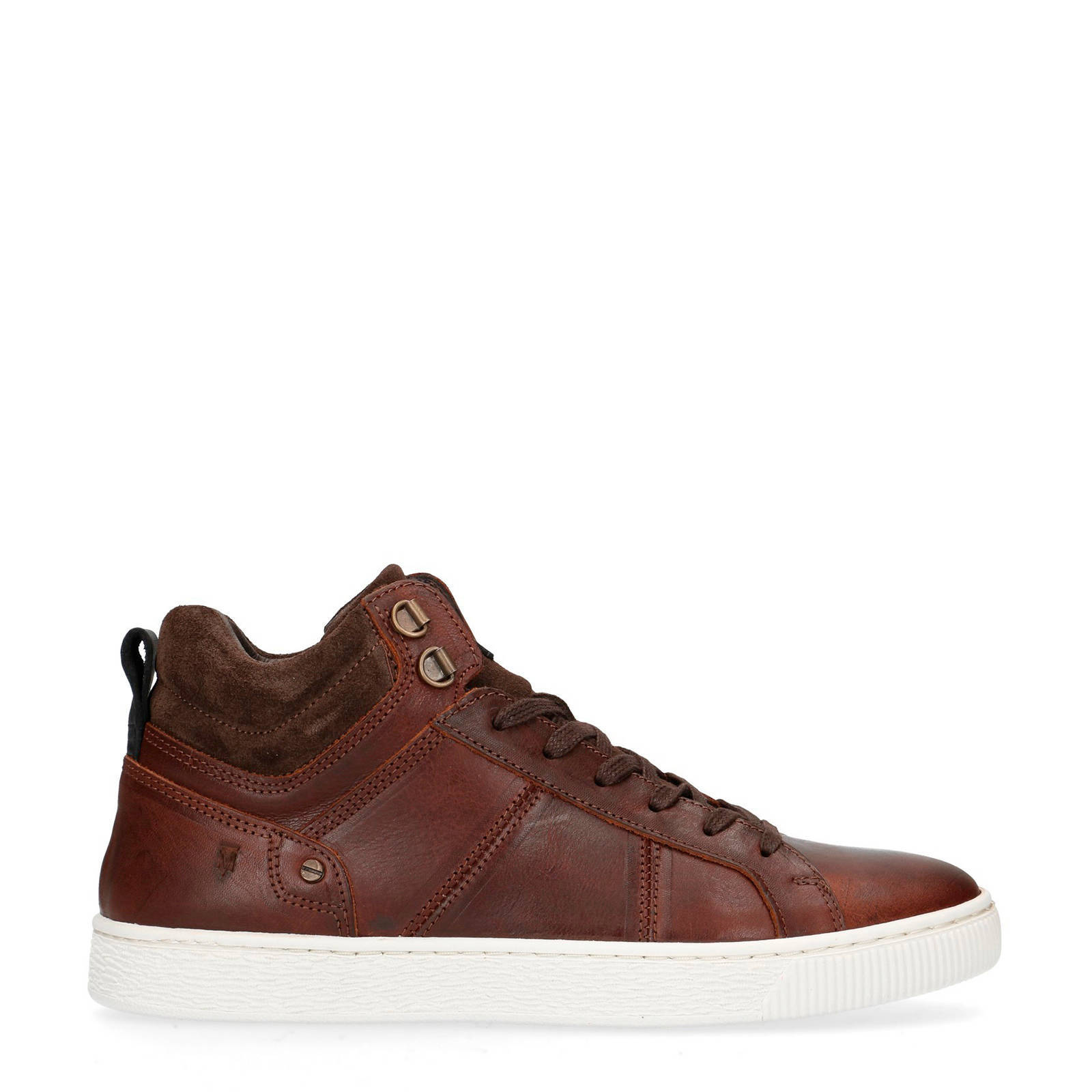 Manfield leren hoge sneakers bruin | wehkamp