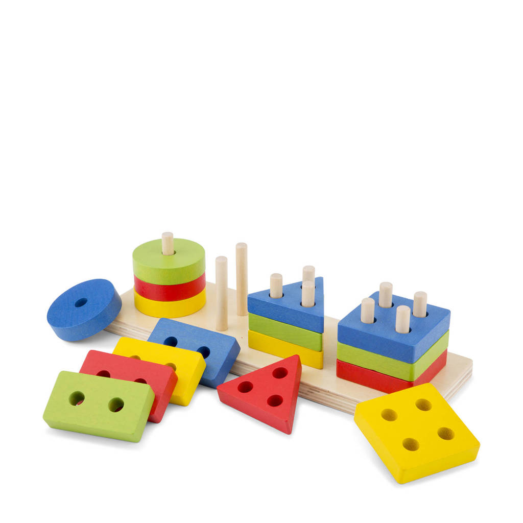 New Classic Toys Geometrische vormen puzzel houten vormenpuzzel 16 stukjes, Multi color