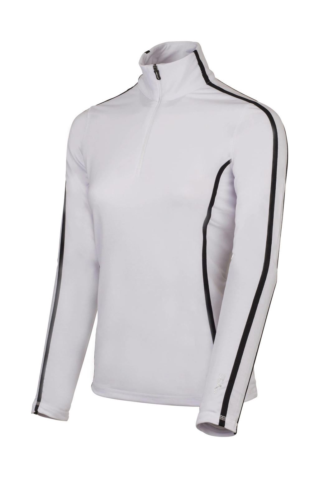 Wit en zwarte dames Falcon skipully Jenita van polyester met effen, lange mouwen, opstaande kraag en halve rits