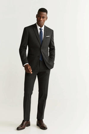 slim fit pantalon met wol antraciet