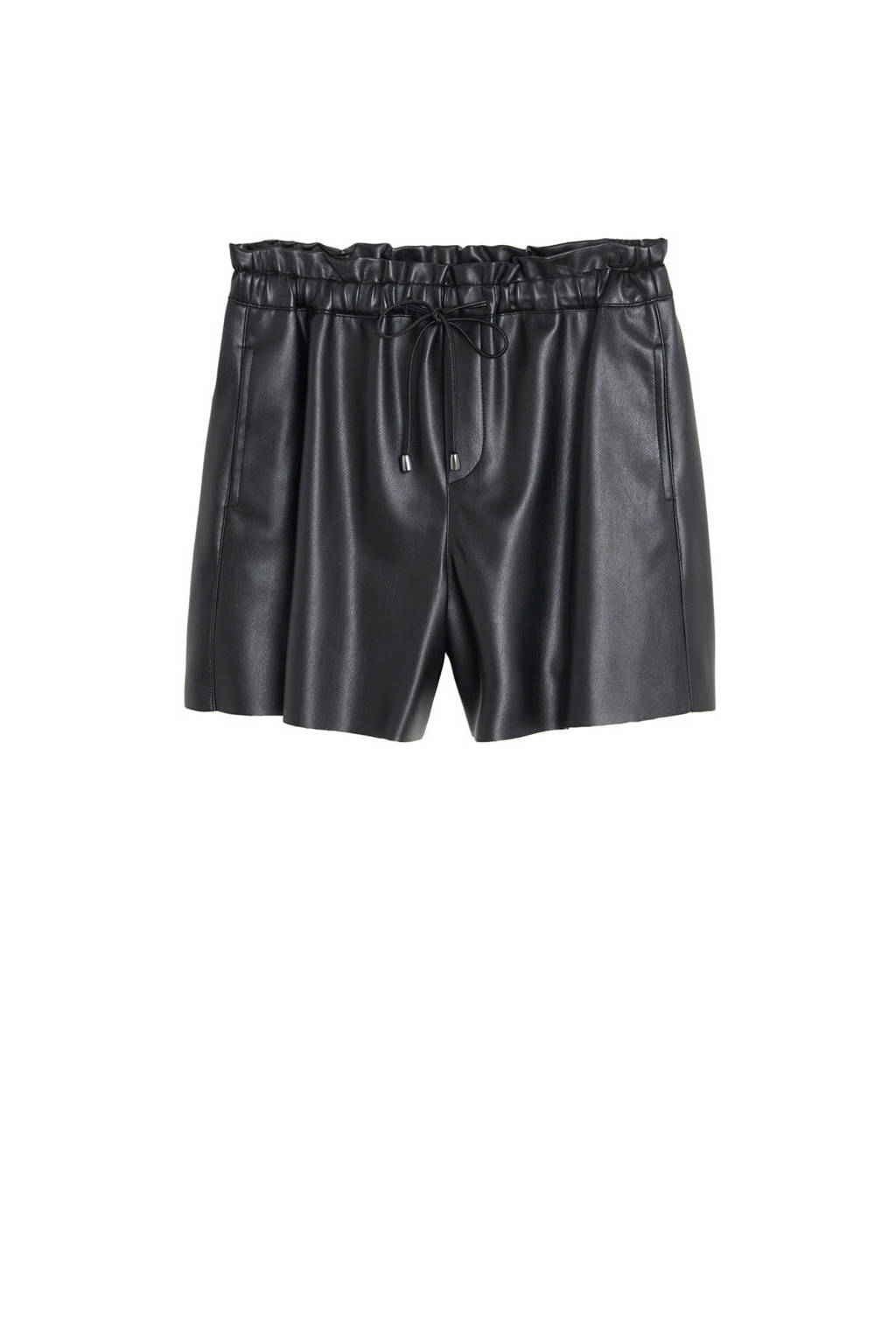 Mango imitatieleren loose fit short zwart, Zwart