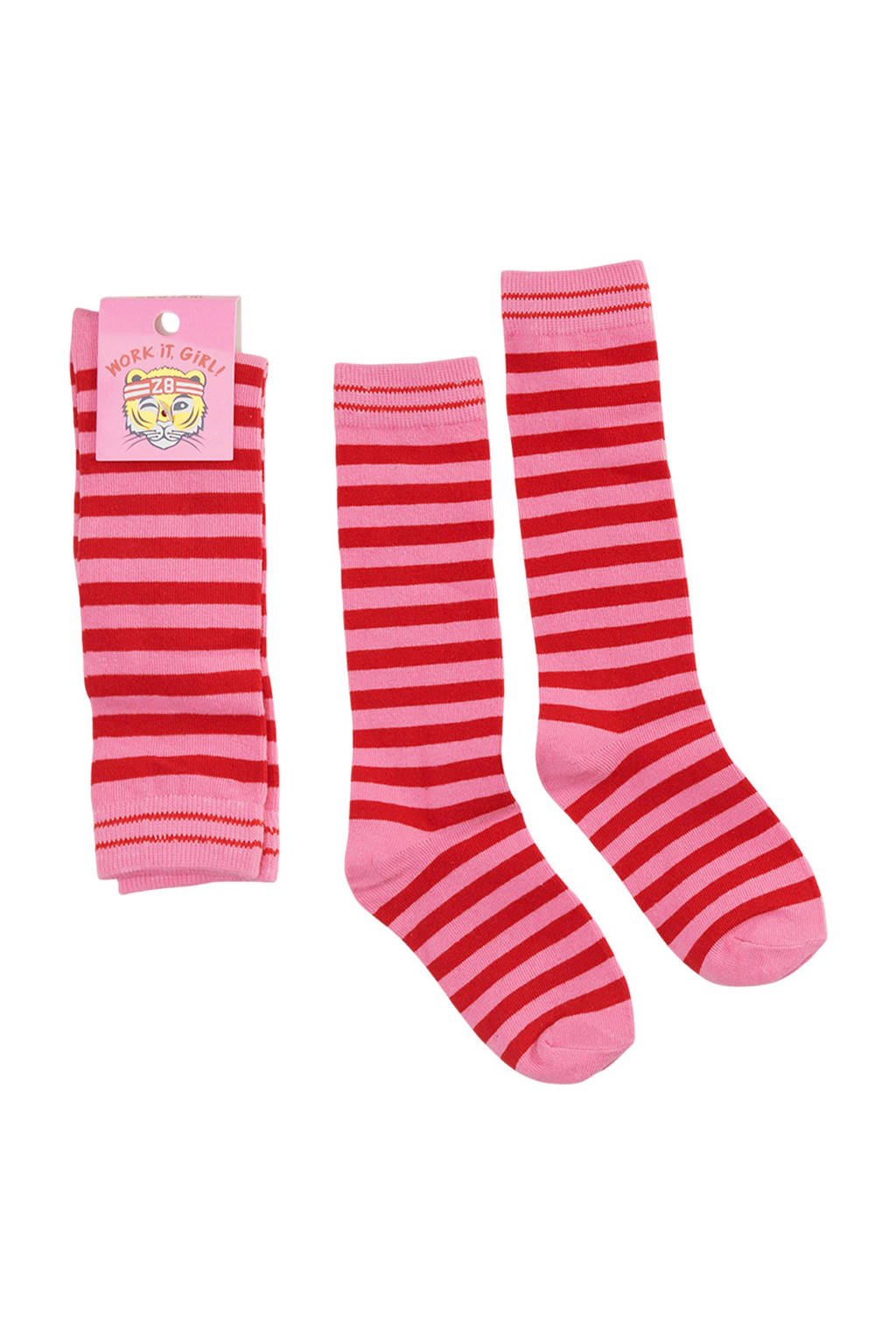 Z8 gestreepte sokken Valerie, Roze/rood