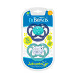 Dr. Brown's Advantage Glow in The Dark Babyfopspeen, volledig symmetrische fopspeen met zachte siliconen lamp, blauwe oceaan, 0 6 m, BPA vrij, 2 stuks