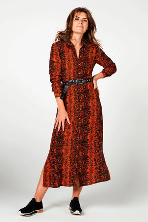 Regulier jurk met slangenprint oranje/zwart