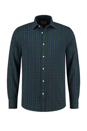 geruit slim fit overhemd groen/blauw