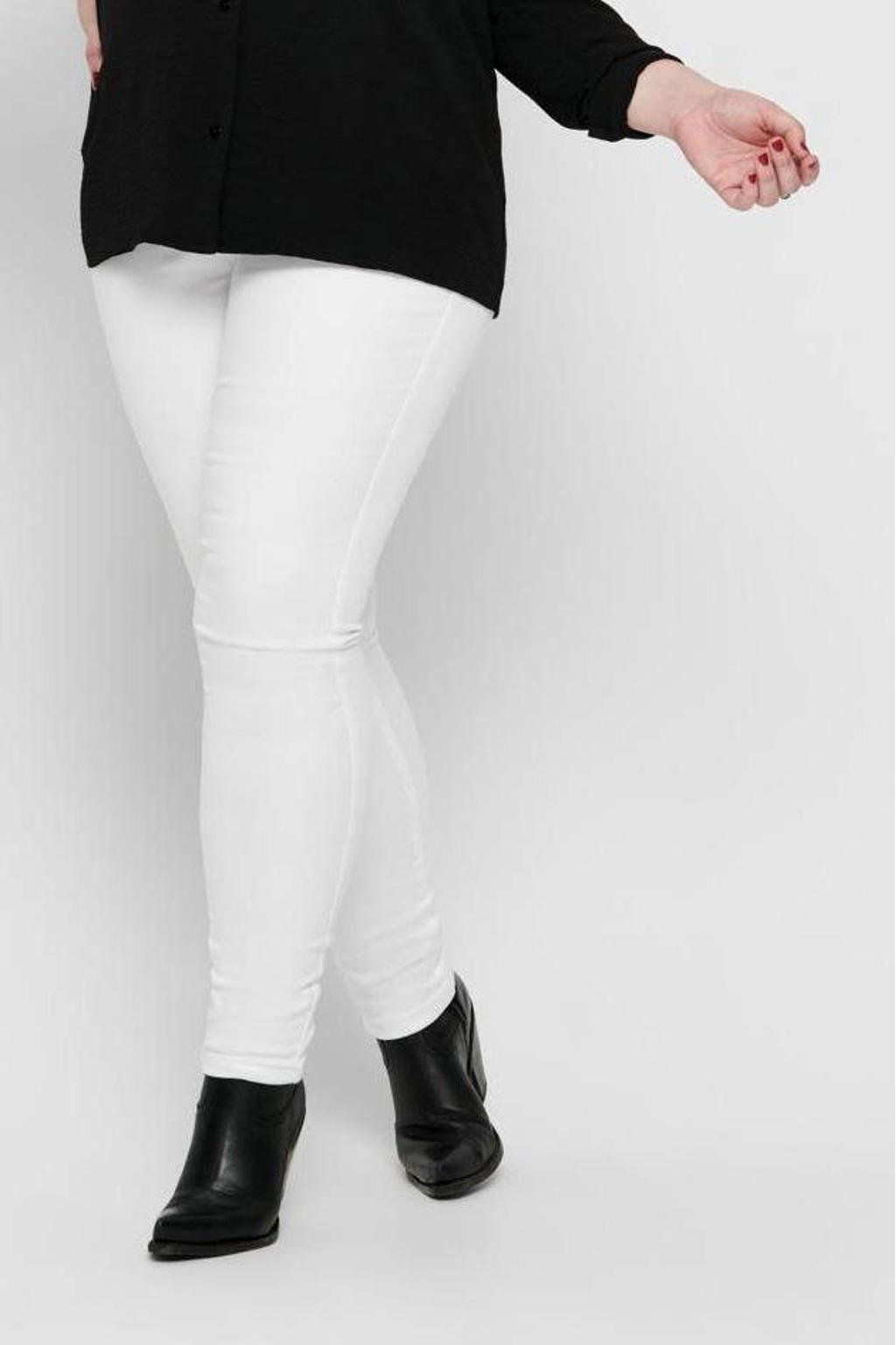 Witte dames ONLY CARMAKOMA high waist skinny fit jeans van stretchdenim met rits- en drukknoopsluiting