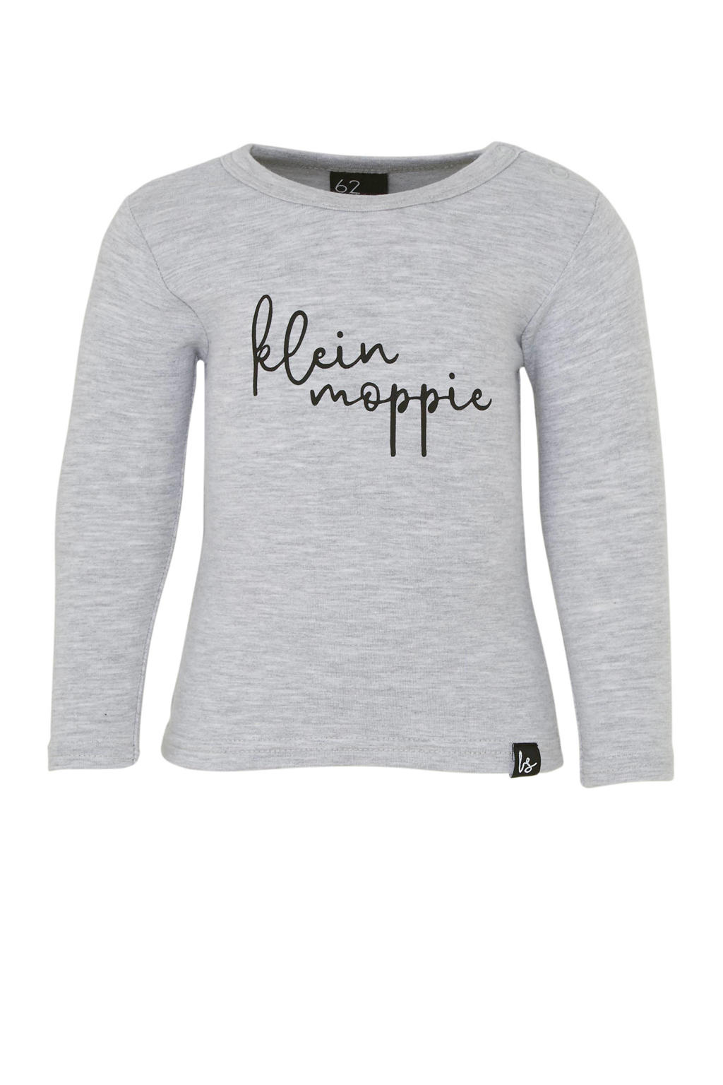 Grijs melange jongens en meisjes Babystyling baby longsleeve melange van stretchkatoen met tekst print, lange mouwen, ronde hals en drukknoopsluiting
