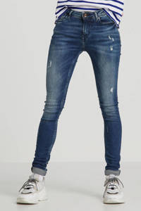 Blauwe dames Garcia regular waist skinny jeans Rachelle L32 van stretchdenim met rits- en knoopsluiting