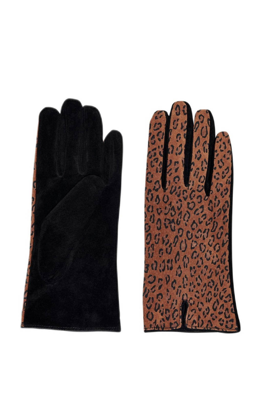 ONLY suéde handschoenen met panterprint bruin, Zwart