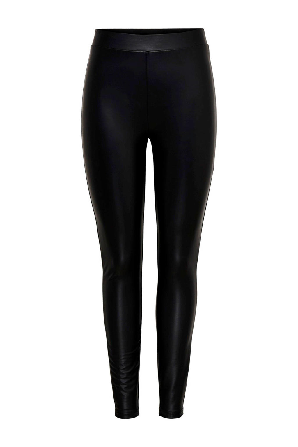 Zwarte dames ONLY coated legging van imitatieleer met skinny fit, regular waist, elastische tailleband en effen