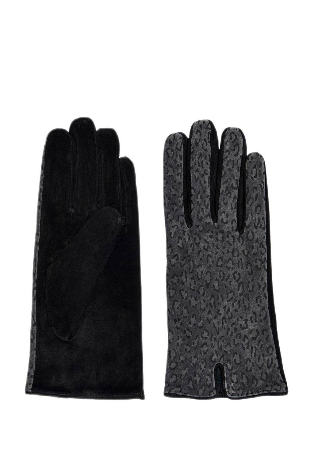 ONLY suéde handschoenen met panterprint grijs, Grijs