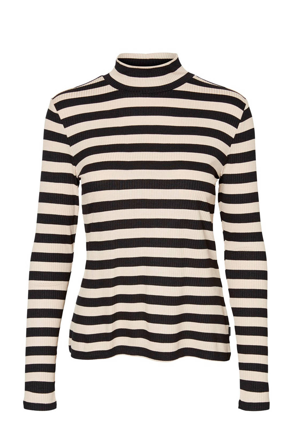 NOISY MAY gestreepte top met col beige/zwart, Beige/zwart
